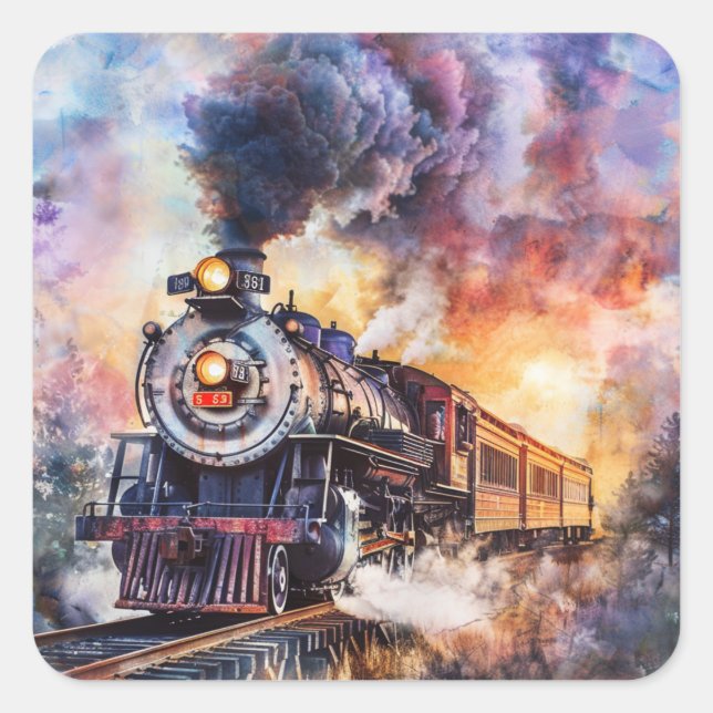 Scenic Landscape with Train Square Sticker (Front)