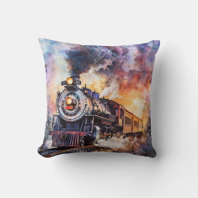 Scenic Landscape with Train Throw Pillow (Front)
