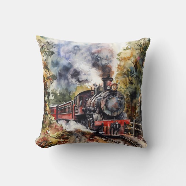 Scenic Landscape with Train Throw Pillow (Front)