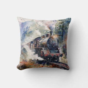 Scenic Landscape with Train Throw Pillow