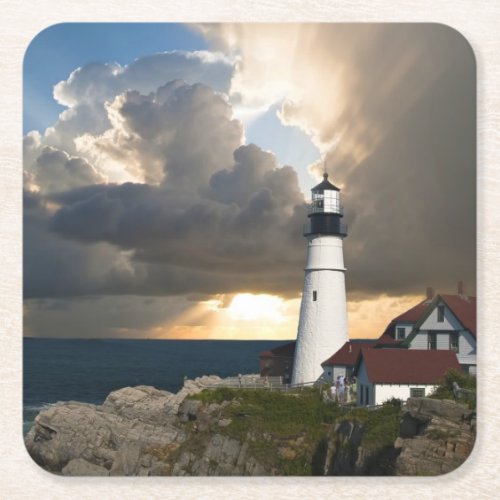 Scenic Lighthouse Beacon Square Paper Coaster