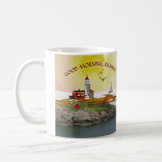 Scenic Lighthouse Seascape Nautical Name Coffee Mug (Left)