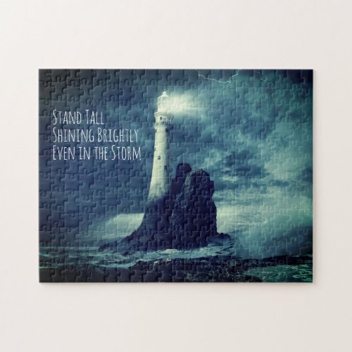 Scenic Lighthouse Stand Tall Shine Brightly Quote Jigsaw Puzzle