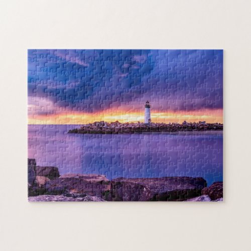 Scenic Lighthouse Sunset Ocean Beach Landscape Jig Jigsaw Puzzle