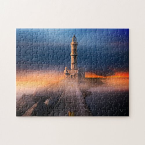 Scenic Lighthouse Sunset Storm Beautiful Landscape Jigsaw Puzzle