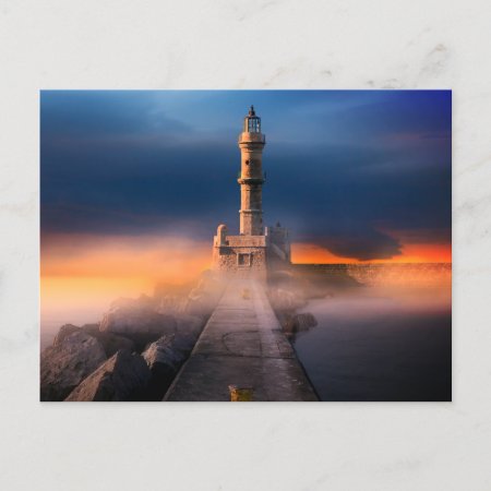 Scenic Lighthouse Sunset Storm Beautiful Landscape Postcard