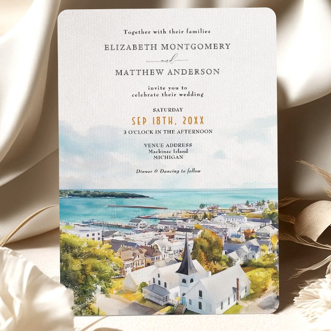 Scenic Mackinac Island Michigan Watercolor Wedding Invitation (Creator Uploaded)