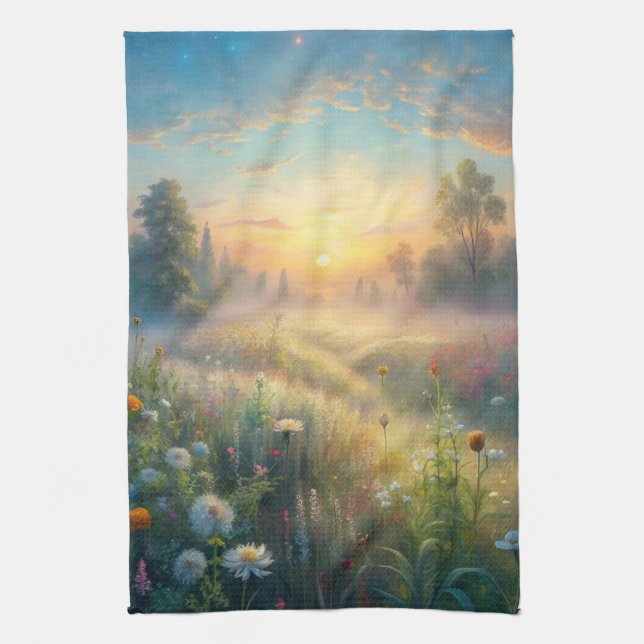 Scenic Meadow with Flowers Kitchen Towel (Vertical)