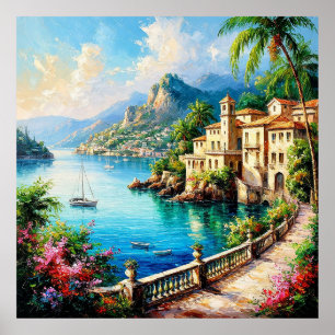 Scenic Mediterranean Coastal Village Poster