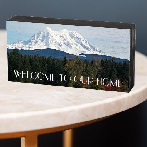 Scenic Mount Rainer Landscape Welcome Wooden Box Sign