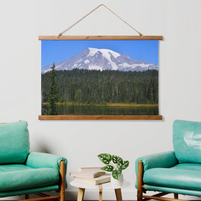 Scenic Mount Rainier and Lake Landscape Hanging Tapestry (Living Room)