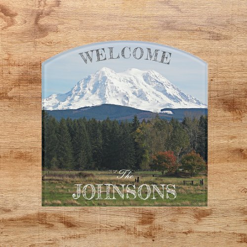 Scenic Mount Rainier Family Name Welcome Door Sign