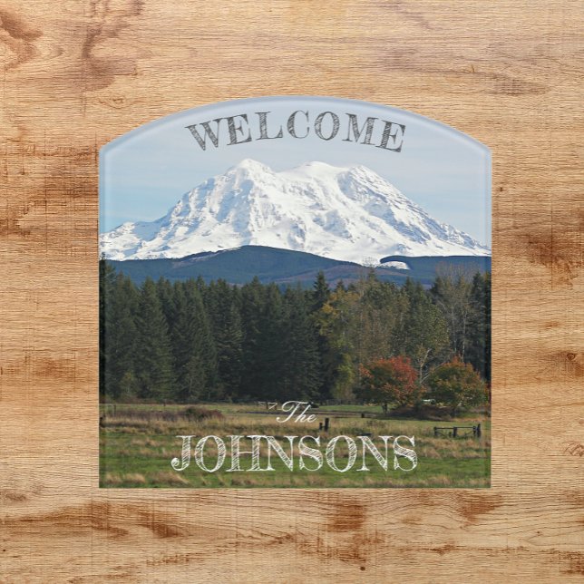 Scenic Mount Rainier Family Name Welcome Door Sign (In Situ)