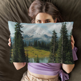 Scenic Mount Rainier Landscape Accent Pillow