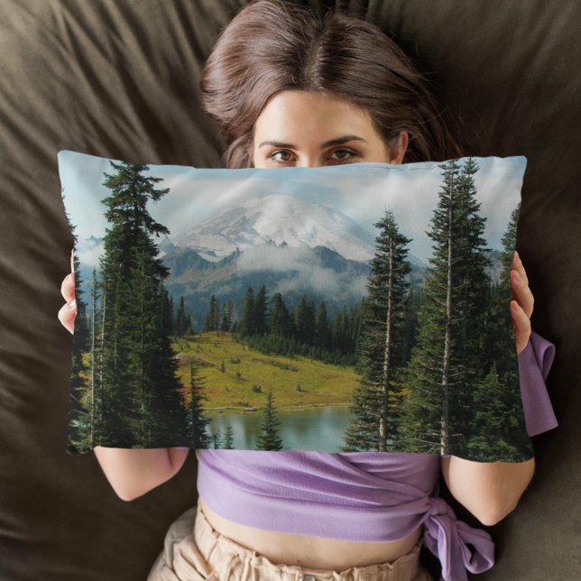 Scenic Mount Rainier Landscape Accent Pillow (In Situ)