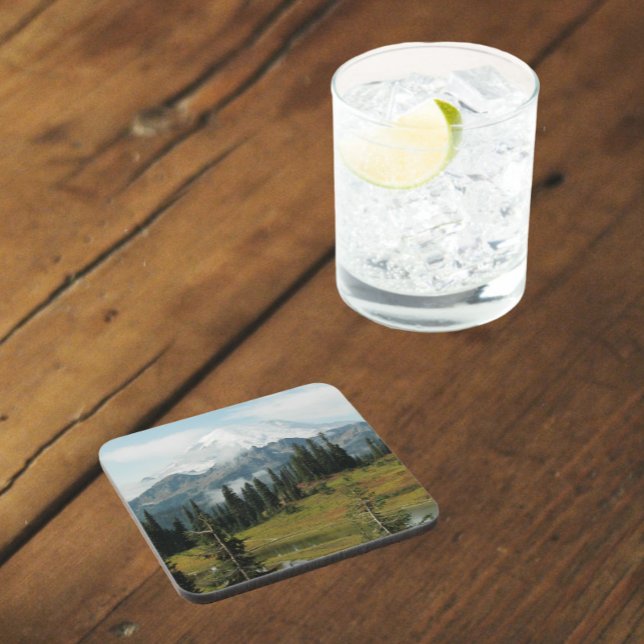 Scenic Mount Rainier Landscape Beverage Coaster (In Situ)