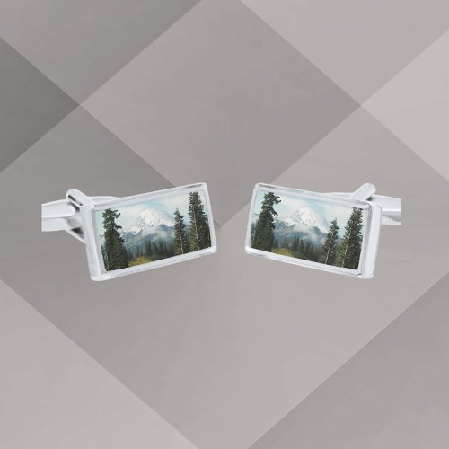 Scenic Mount Rainier Landscape Cufflinks