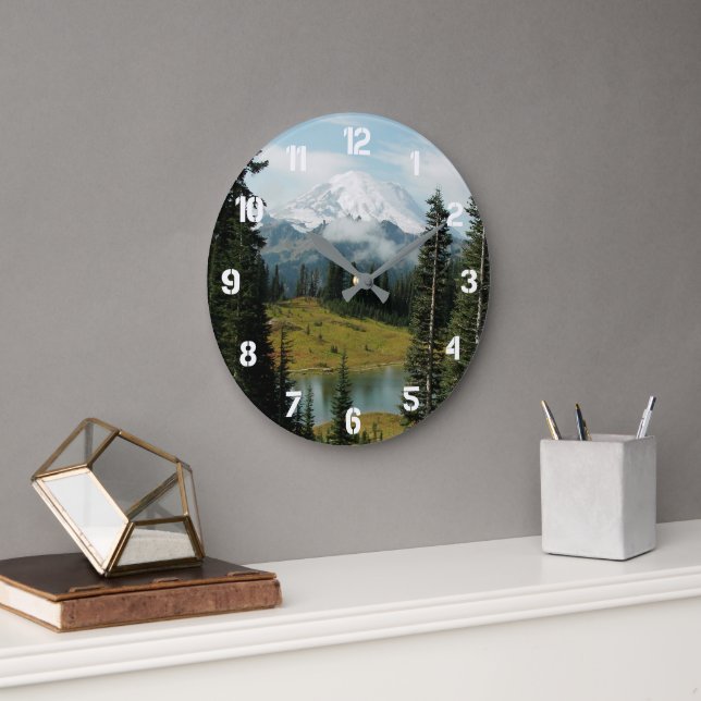 Scenic Mount Rainier Landscape Large Clock (Office)