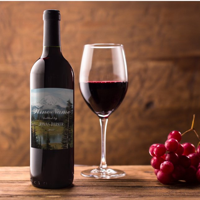 Scenic Mount Rainier Landscape Personalized Wine Label (In Situ)