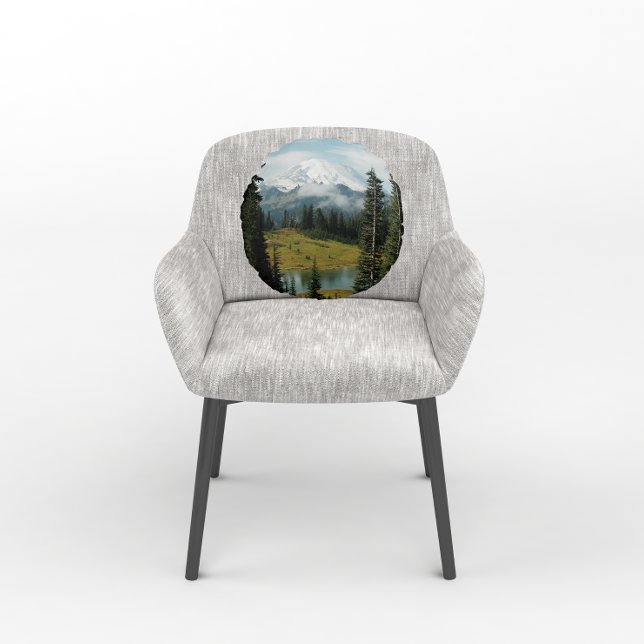 Scenic Mount Rainier Landscape Round Pillow (In Situ)