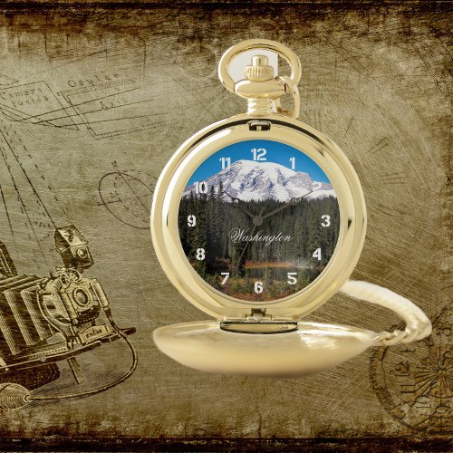 Scenic Mount Rainier Washington Pocket Watch