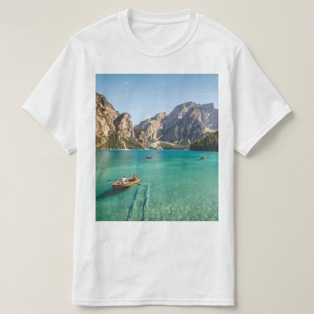 Scenic Mountain Lake Adventure T-Shirt (Design Front)