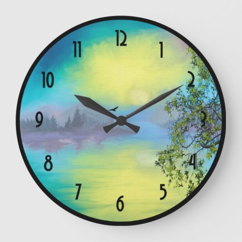 Scenic Mountain Lake Landscape Large Clock