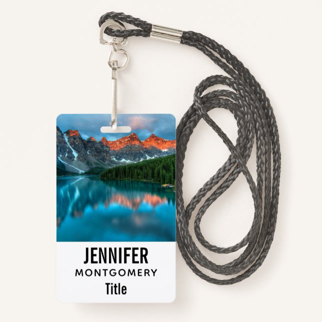 Scenic Mountain & Lake Landscape Photograph Badge (Front with Lanyard)