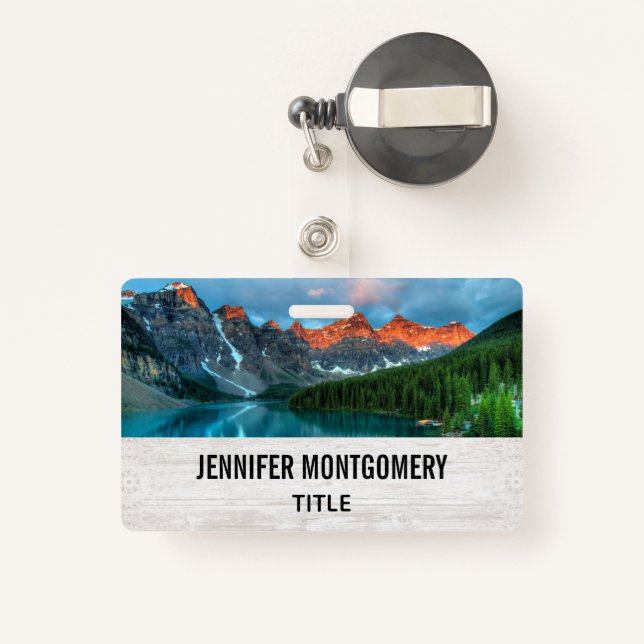 Scenic Mountain & Lake Landscape Photograph Badge (Back with Retractable)
