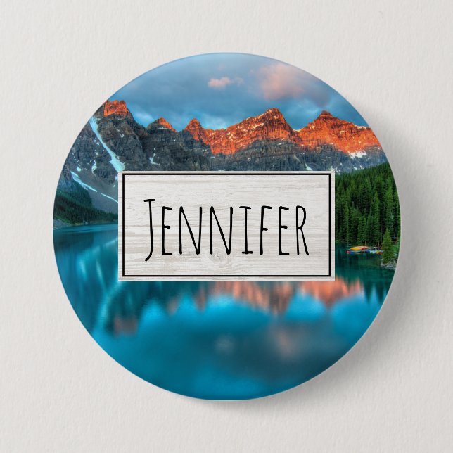Scenic Mountain & Lake Landscape Photograph Button (Front)