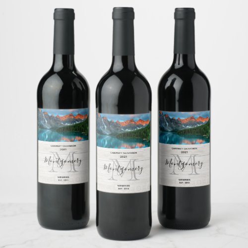 Scenic Mountain  Lake Landscape Photograph Winery Wine Label