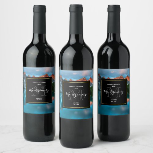 Scenic Mountain  Lake Landscape Photograph Winery Wine Label