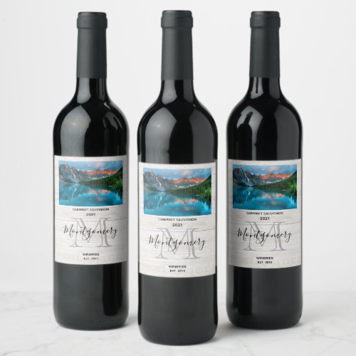 Scenic Mountain  Lake Landscape Photograph Winery Wine Label