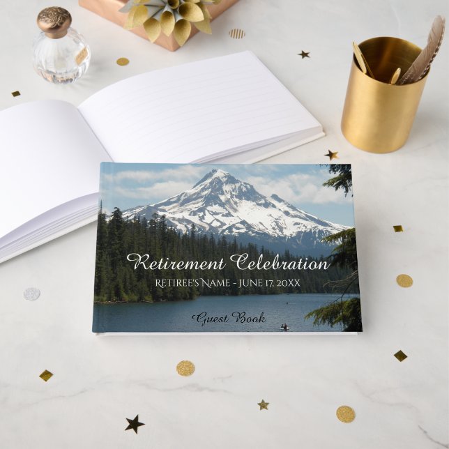Scenic Mountain Lake Landscape Retirement Guest Book (Front Open)
