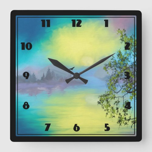 Scenic Mountain Lake Landscape Square Wall Clock