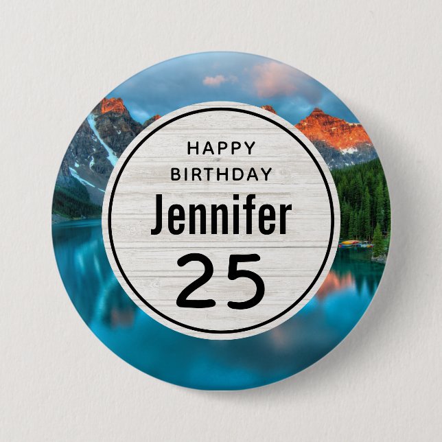 Scenic Mountain & Lake Photograph Birthday Button (Front)