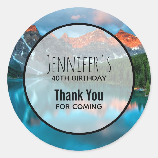 Scenic Mountain & Lake Photograph Birthday Classic Round Sticker (Front)