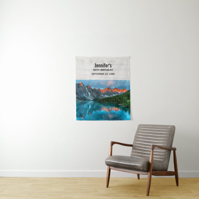 Scenic Mountain & Lake Photograph Birthday Tapestry (In Situ)