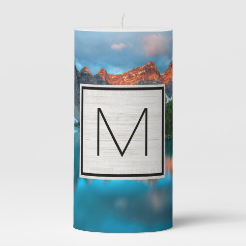 Scenic Mountain  Lake Photograph Monogram Pillar Candle