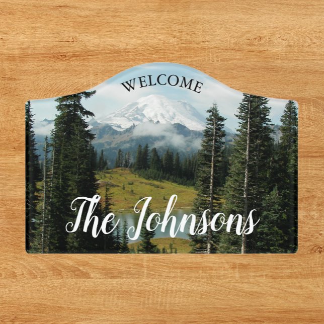 Scenic Mountain Landscape Family Name Welcome Door Sign (In Situ)