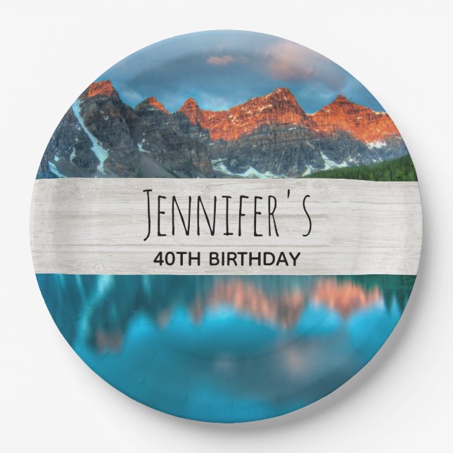 Scenic Mountain Landscape Photograph Birthday Paper Plates (Front)