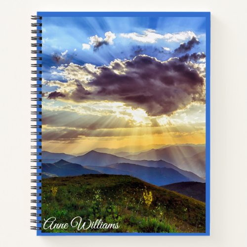 Scenic Mountain View Sun Bursting Through Clouds Notebook