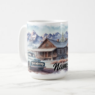 Scenic Mountain Vintage Cabin and Old Truck Coffee Mug