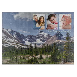 Scenic Mountains Forest, DIY Name, 3 Photos Cutting Board