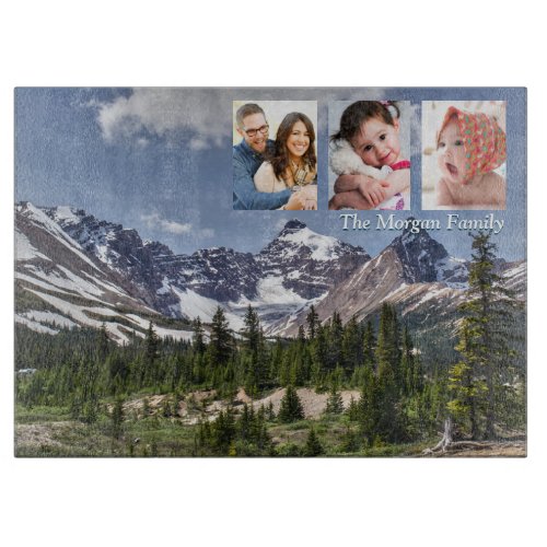 Scenic Mountains Forest DIY Name 3 Photos Cutting Board