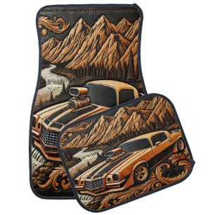 Scenic Muscle Car in River Valley Floor Mat