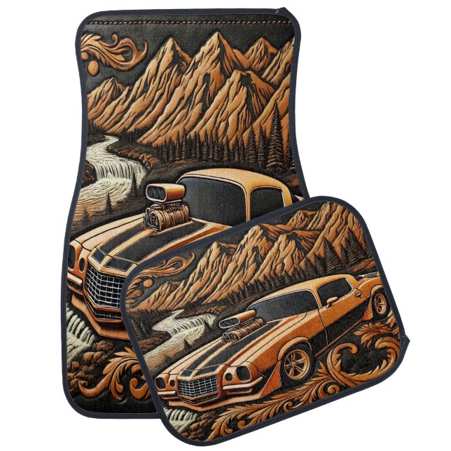 Scenic Muscle Car in River Valley Floor Mat (Set)