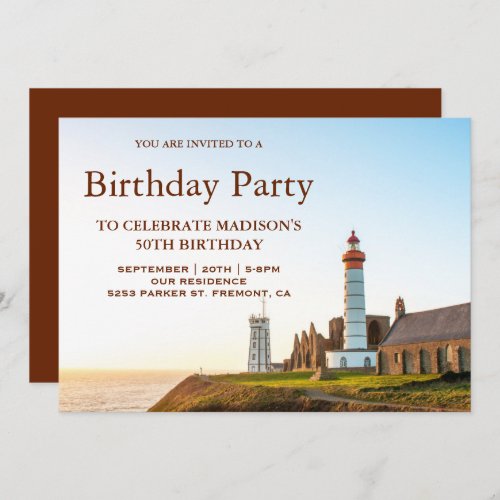 Scenic Nautical Lighthouse Birthday Party Invitation