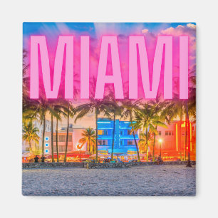 Scenic Neon Miami Waterfront Magnet