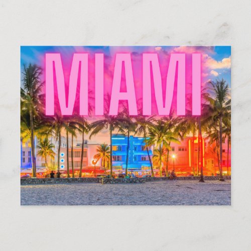 Scenic Neon Miami Waterfront  Postcard
